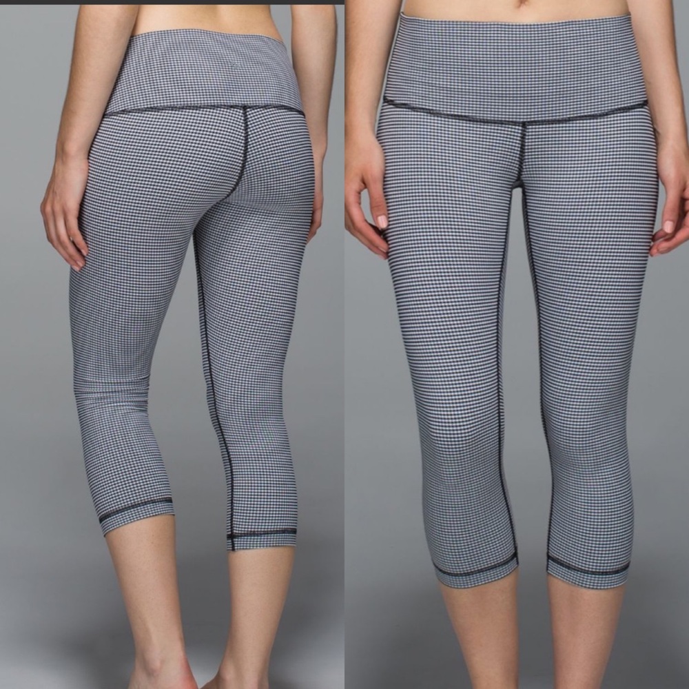 006 Lululemon Wunder Under Crop Sz 6 Gingham Inkwell Luon